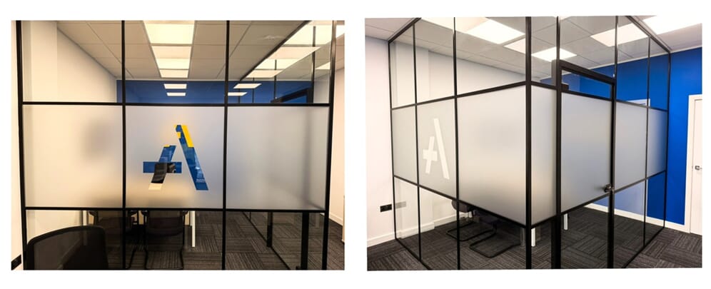 A collage of the TaxAssist indoor window and door graphics.